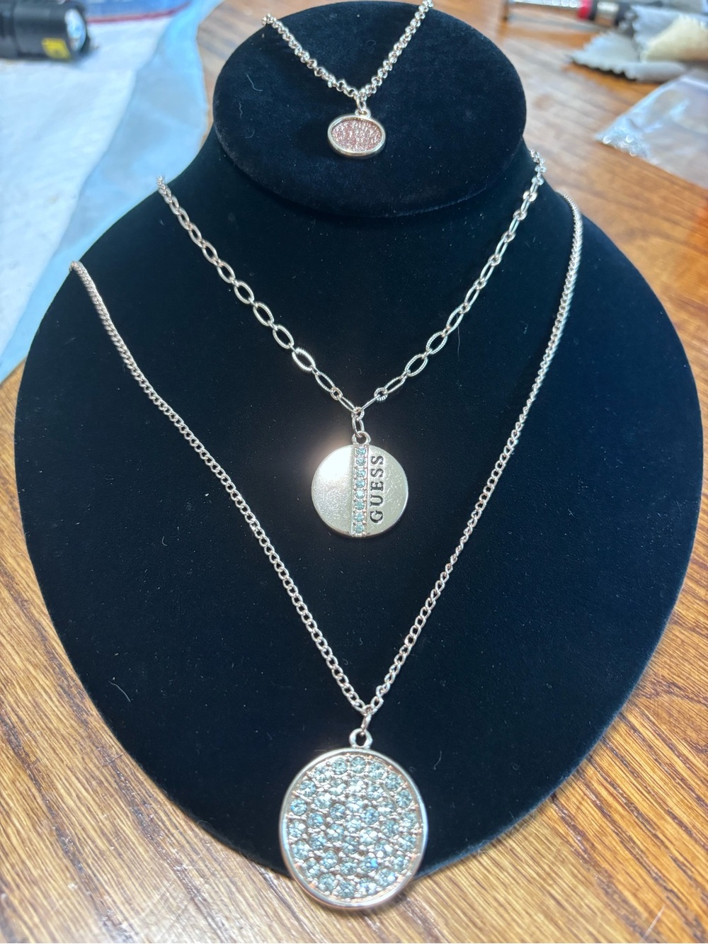 Guess Rose Gold Tone Three Tiered Necklace